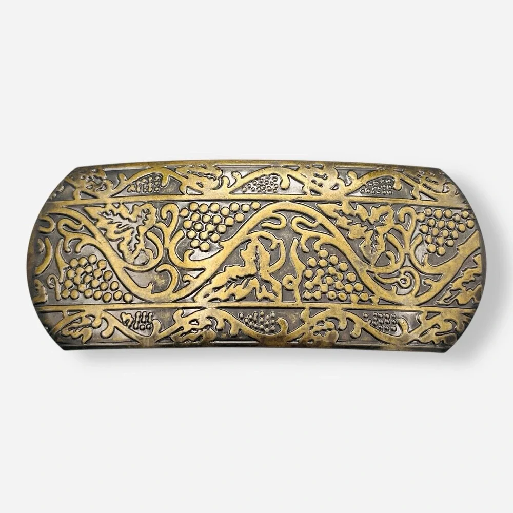 Vintage Barrette‎ Metal Clip Boho Hair Accessory Floral Embossed Gold Bronze DC